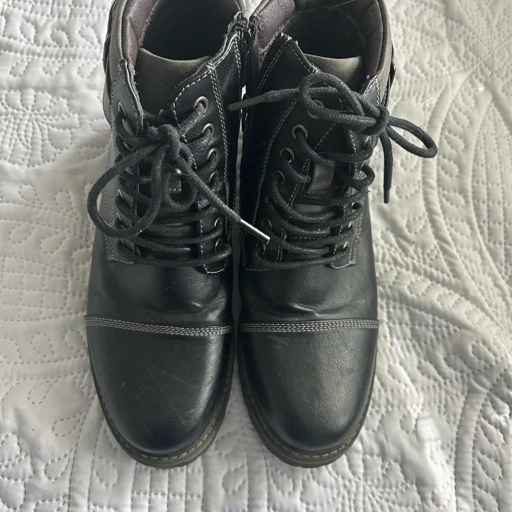 Men's Black Leather Lace-Up Work Boots
